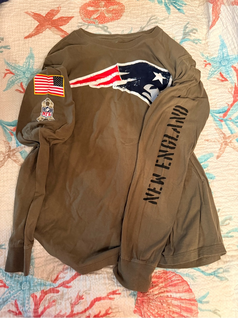 Nike Olive Green New England Patriots Long Sleeve Crew